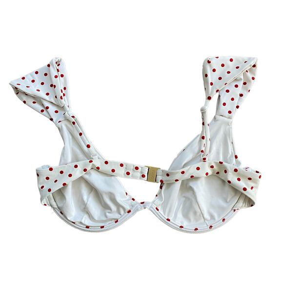 Onia x WeWoreWhat Polka Dot Underwire Bikini Top Cap Sleeve Red L Retro - Picture 6 of 8